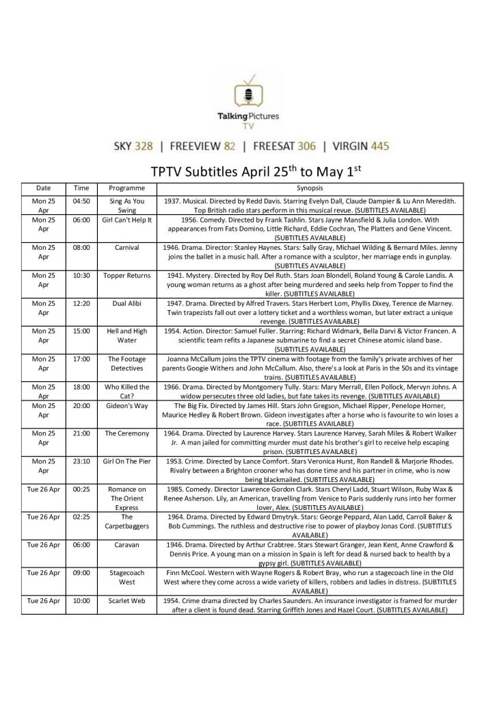 Subtitles Talking Pictures Tv