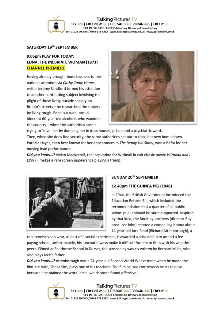 TPTV Highlights w c 19th September page