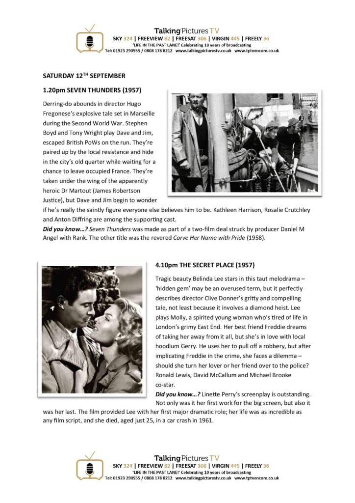 TPTV Highlights w c 12th September page