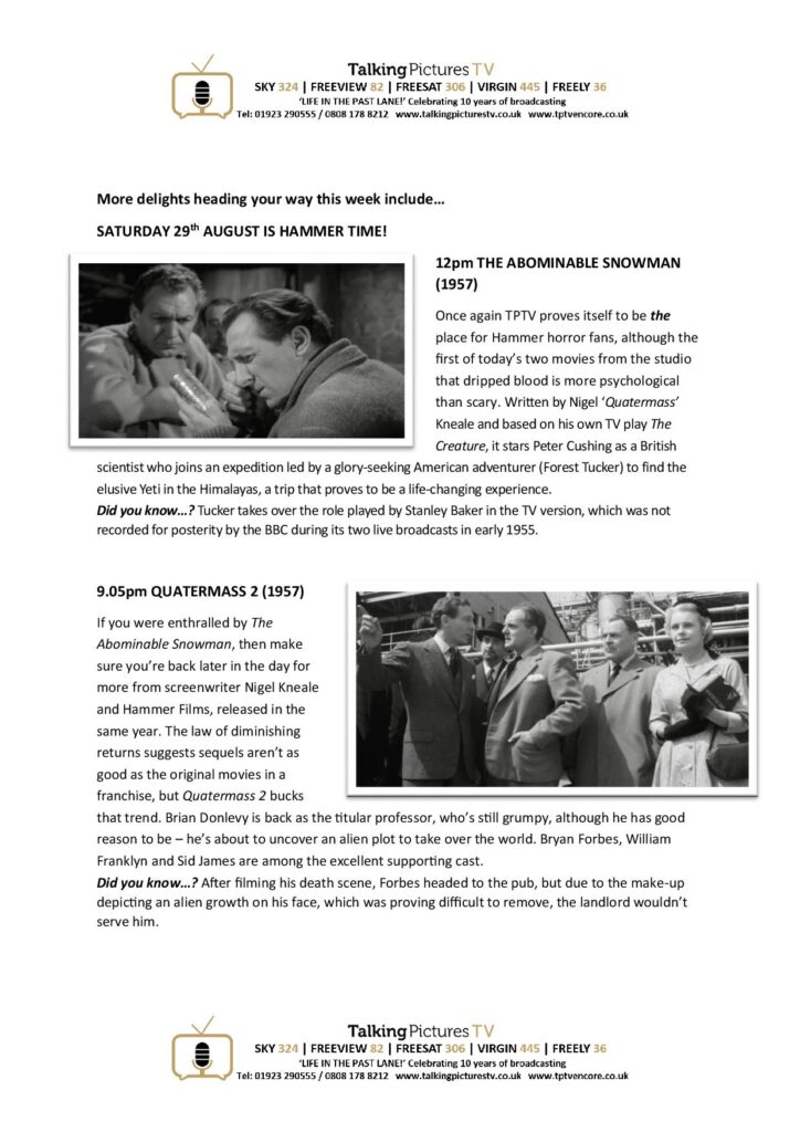 TPTV Highlights w c 29th August page