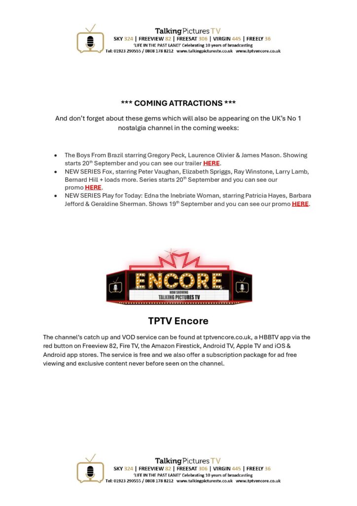 TPTV Highlights w c 3rd October page